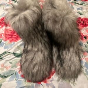 Gray Faux Fur Slippers